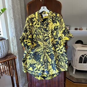 Vintage Hawaiian Shirt Mervyns Paradise Beach Club USA Yellow Black XL reverse